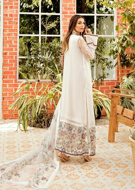 White Chiffon Party Outfit with Organza Patch Backside