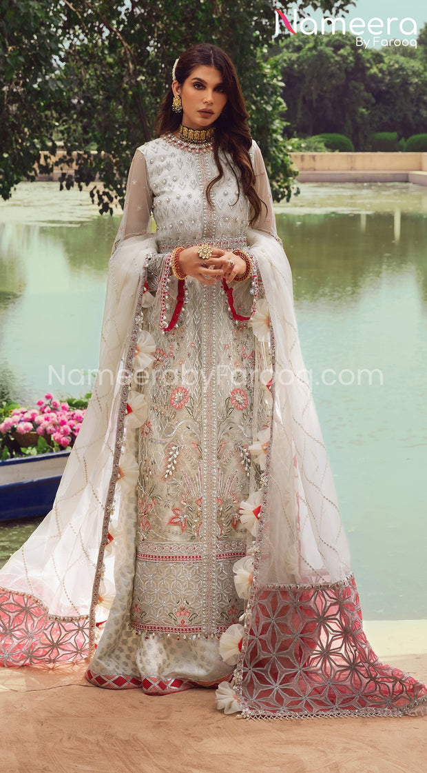 White Dress Pakistani with Luxurious Adornments Designer
