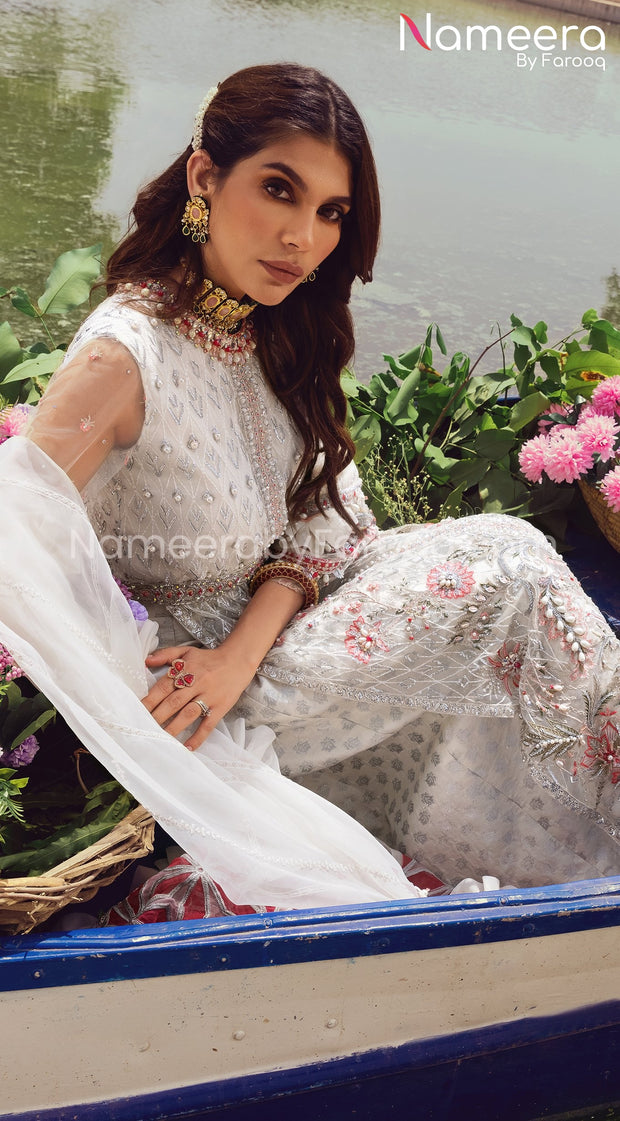 White Dress Pakistani with Luxurious Adornments Latest