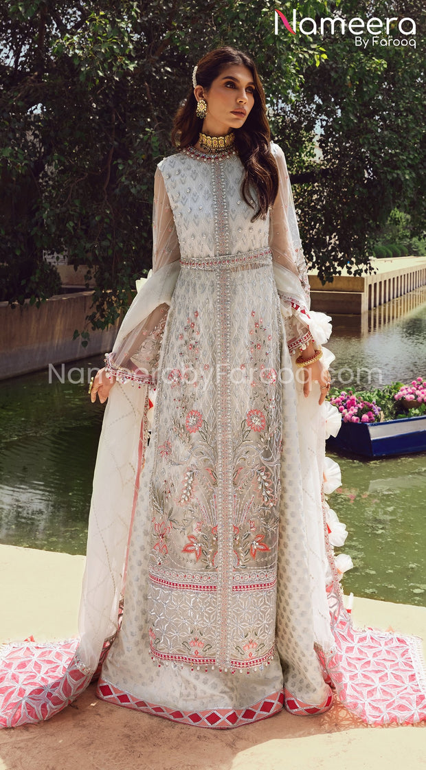 White Dress Pakistani with Luxurious Adornments