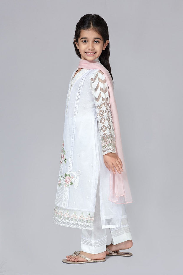 White Eid Dress for Kids  Side Pose
