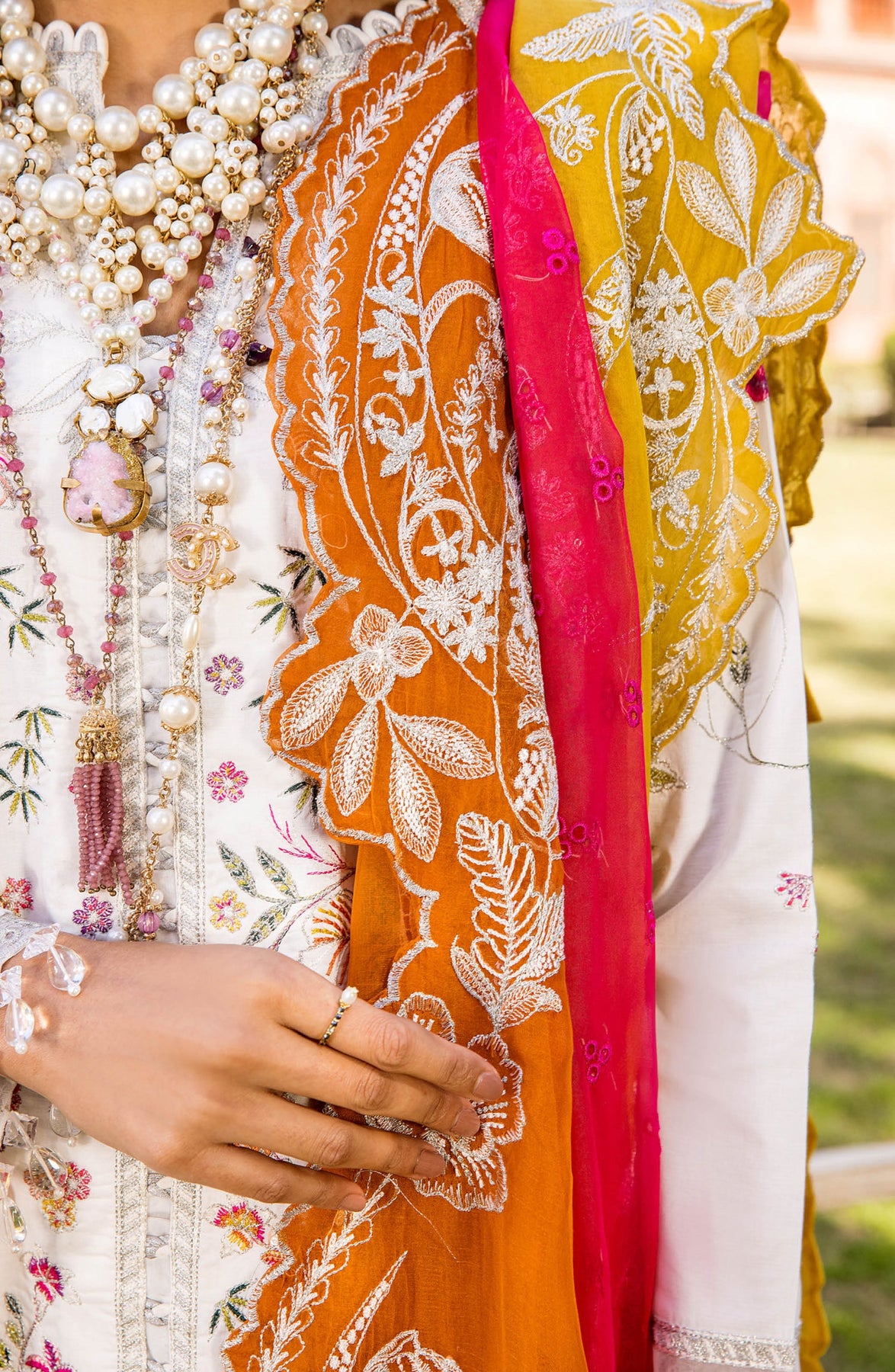Pakistani White Eid Dress in Kameez and Trouser Style – Nameera by Farooq