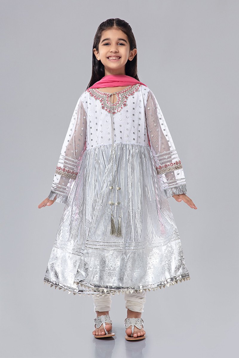 White Fancy Kids Frock for Eid