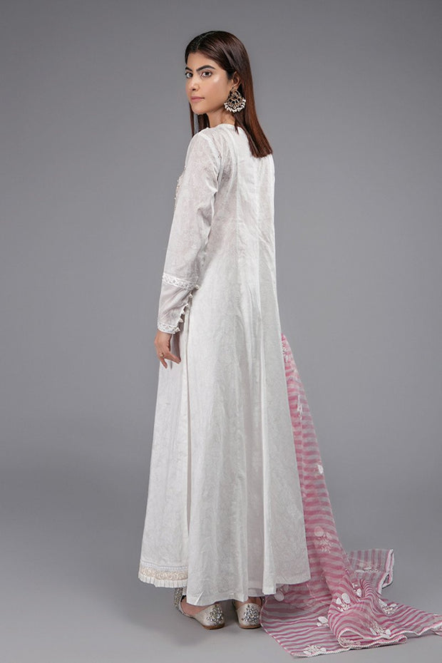 White Frock for Eid with Embroidery Backside View