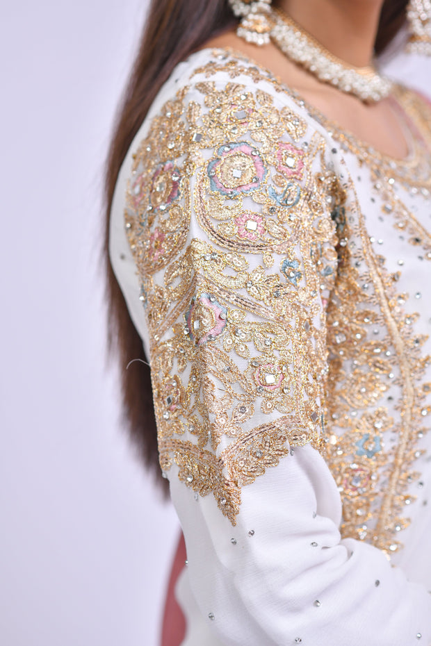 White Gharara Kameez Pakistani Eid Dress in Chiffon Online