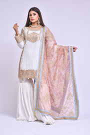 White Gharara Kameez Pakistani Eid Dress in Chiffon