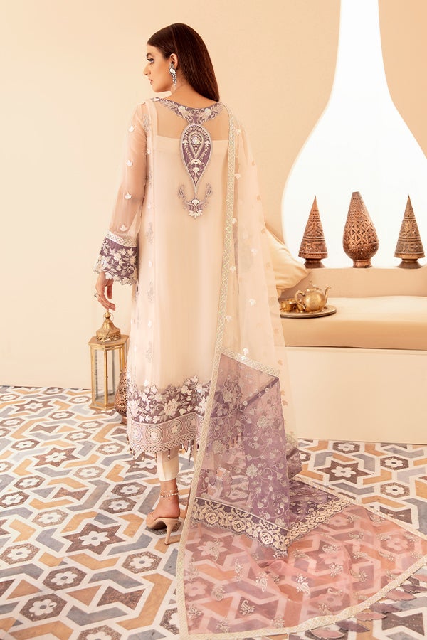 White Kameez Salwar with Lavender Patchwork Designer