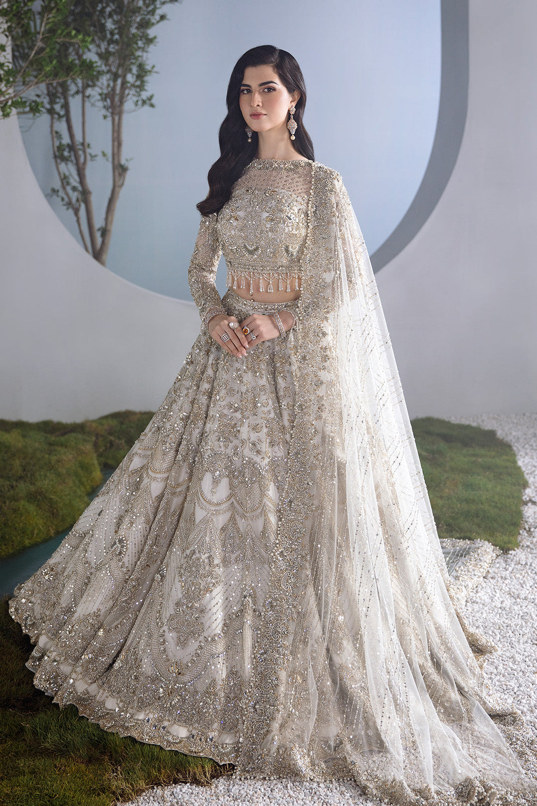 Elegant White Bridal Lehenga with Choli & Dupatta