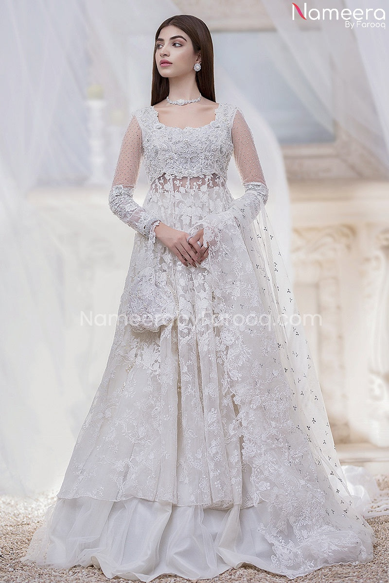 White Lehenga for Walima with Long Maxi Online