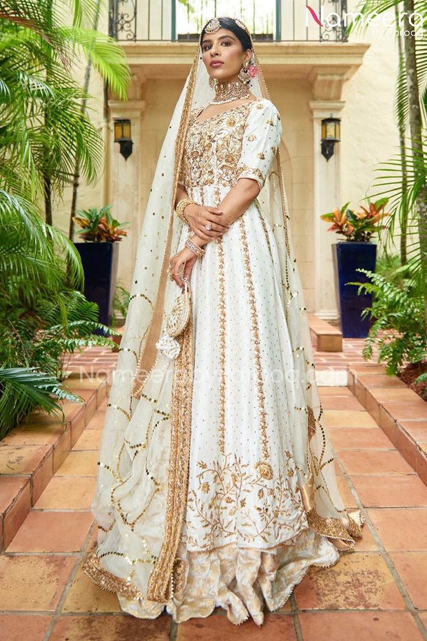Raw Silk White Pakistani Bridal Gown with Lehenga Dress CUSTOM SIZES Raw Silk White Pakistani Bridal Gown with Lehenga Dress CUSTOM SIZES