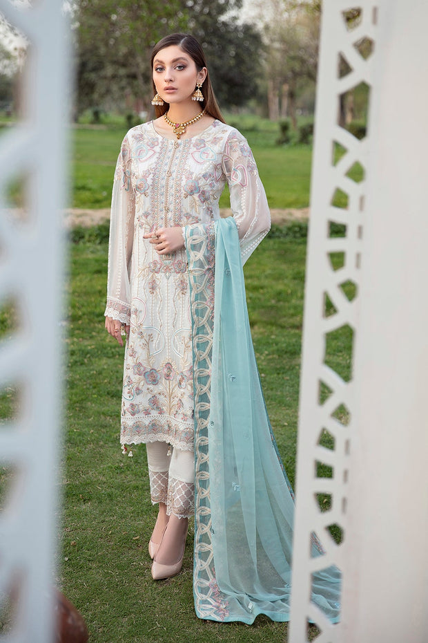 White Pakistani Dress in Chiffon with Embroidery Online MEDIUM White Pakistani Dress in Chiffon with Embroidery Online MEDIUM