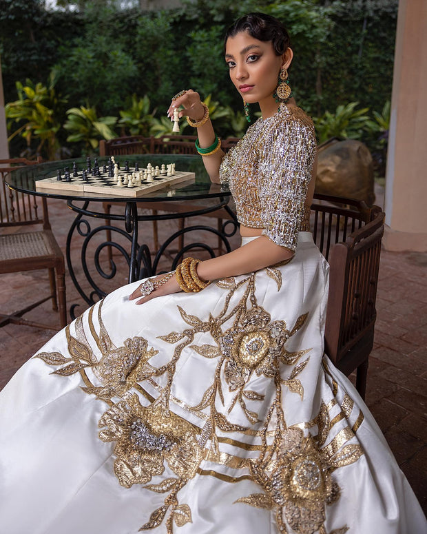 White Raw Silk Lehenga Choli Dress 2022