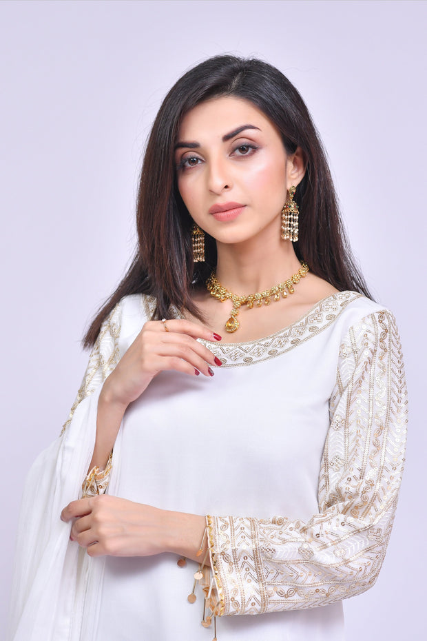 White Salwar Kameez Dupatta Pakistani Eid Dress