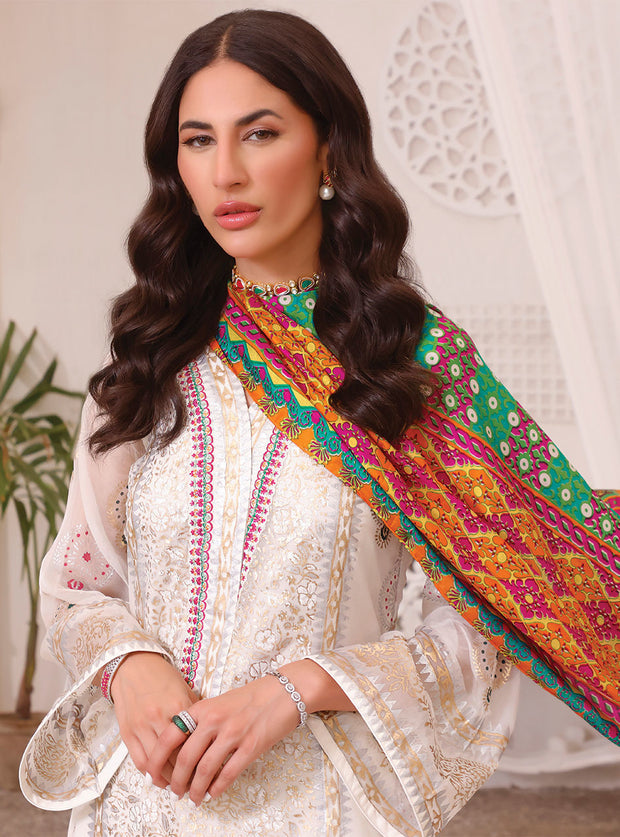 White Salwar Kameez Dupatta in Chiffon Pakistani Eid Dress