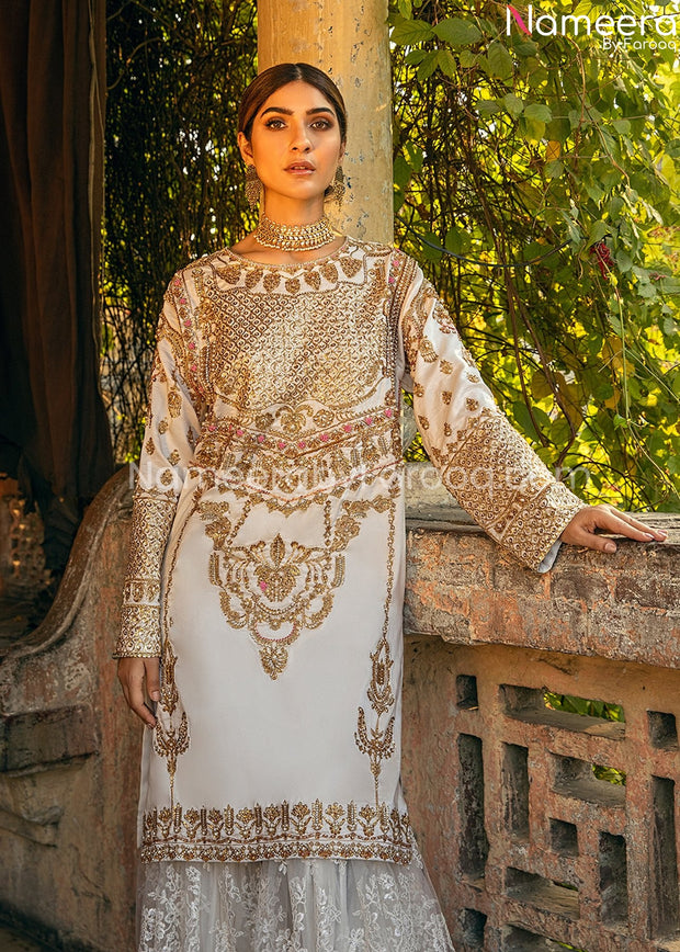 White Sharara Suit for Wedding Party 2021