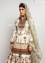 Embroidered White Sharara with Long Kameez