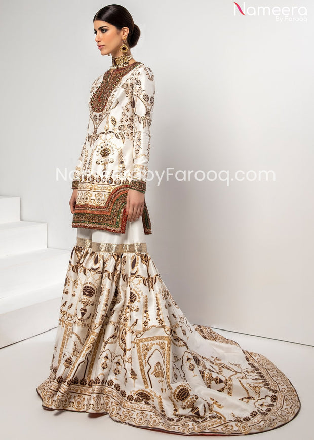 Embroidered White Sharara with Long Kameez 2021
