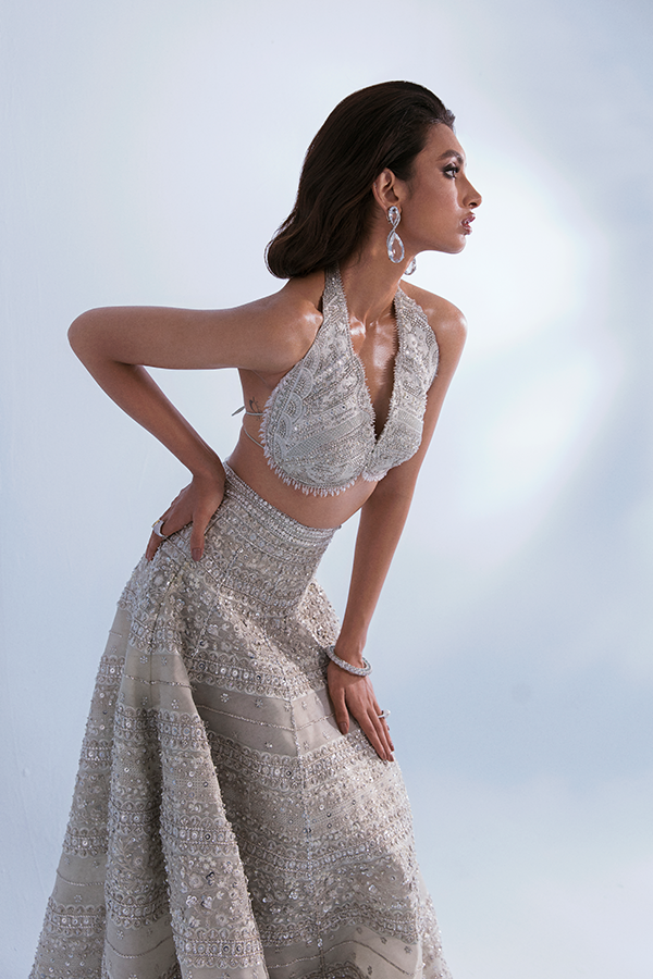 White Silver Lehenga Jacket Pakistani Wedding Dress