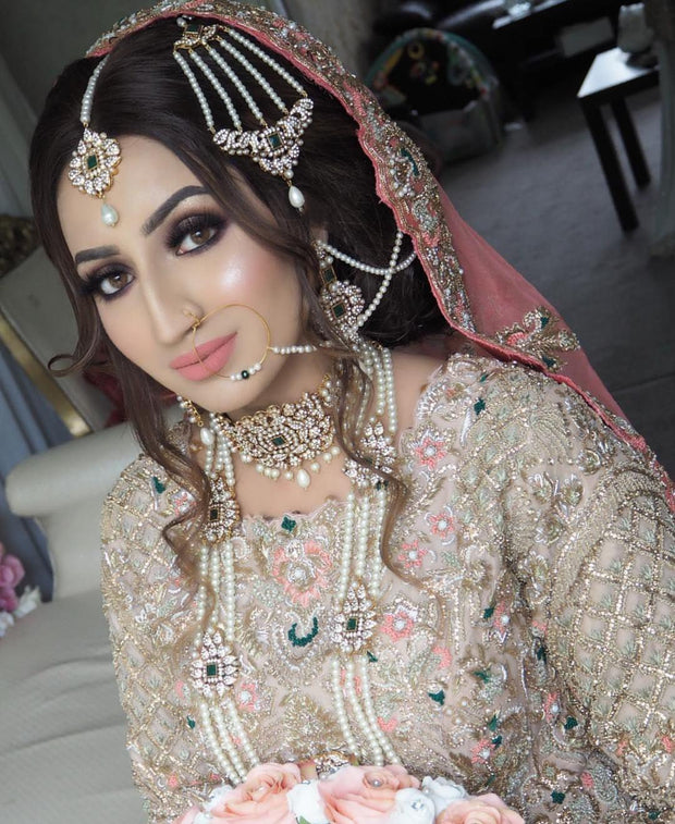 White Long Rani Haar And Necklace Set For Bride