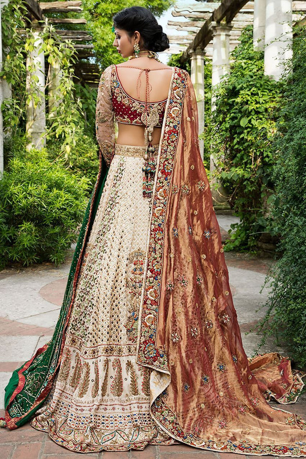Pakistani white bridal dress with copper color dupatta # B3316