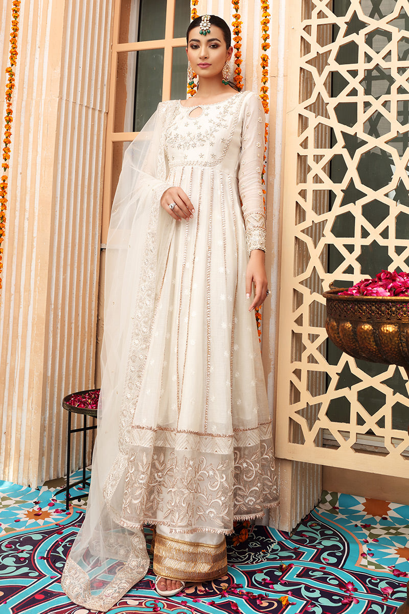 White and Gold Dress Pakistani in Pishwas Style