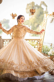 White and Golden Lehenga Frock Pakistani Wedding Dress