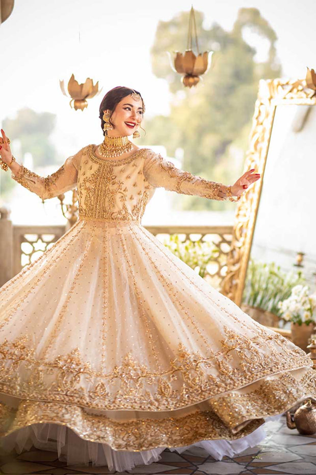 White and Golden Lehenga Frock Pakistani Wedding Dresses CUSTOM SIZE White and Golden Lehenga Frock Pakistani Wedding Dresses CUSTOM SIZE
