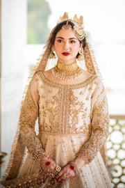 White and Golden Lehenga Frock Pakistani