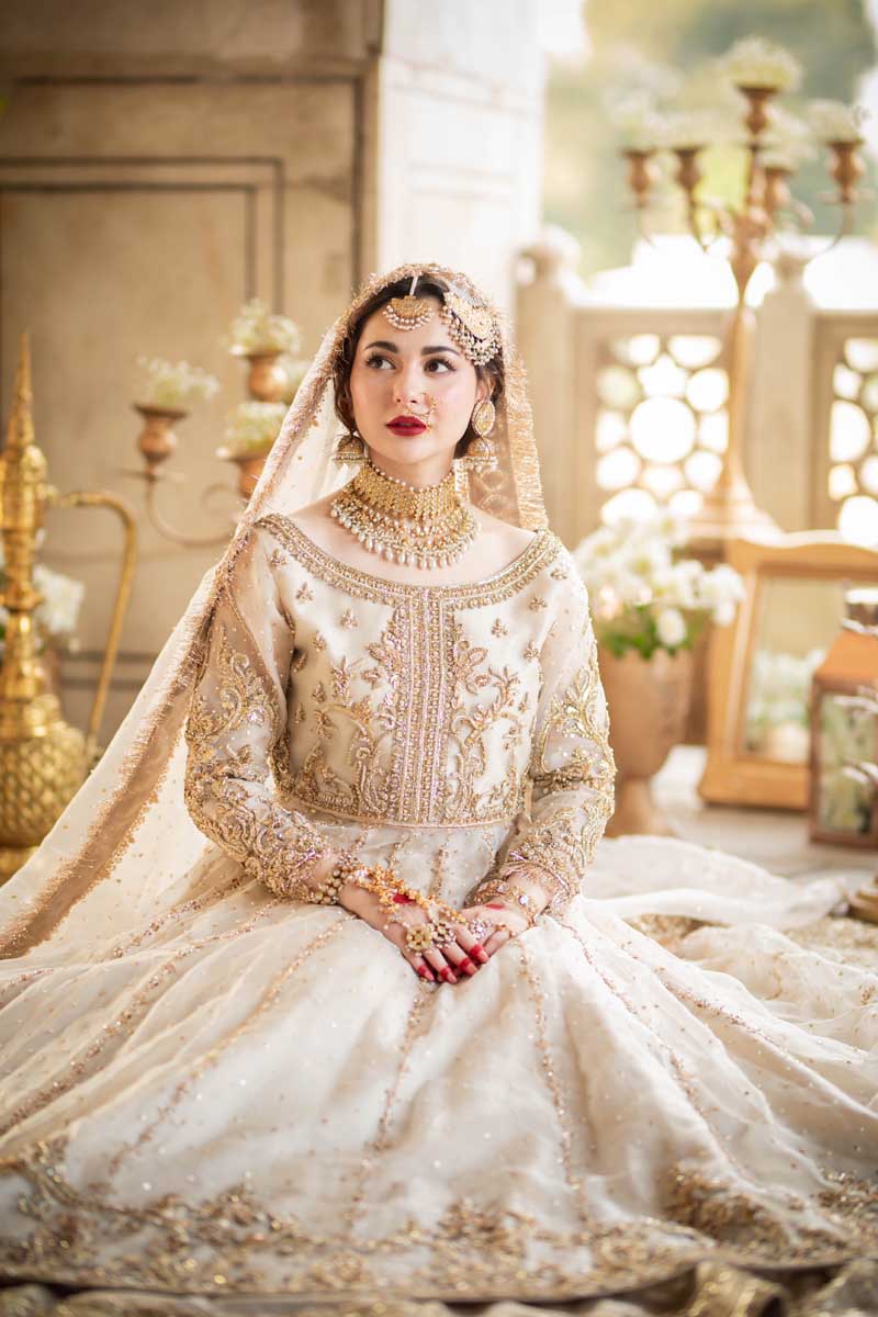 White and Golden Lehenga Frock Pakistani Wedding Dresses