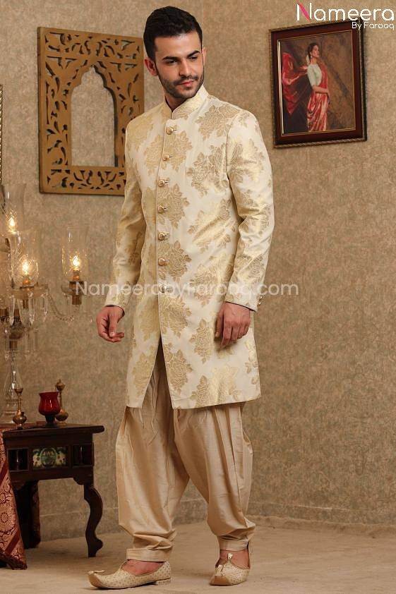 Woven Silk Pakistani Sherwani for wedding