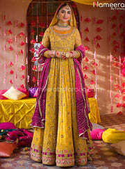 Yellow Bridal Dress in Traditional Pishwas Style