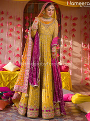 Yellow Bridal Dress in Traditional Pishwas