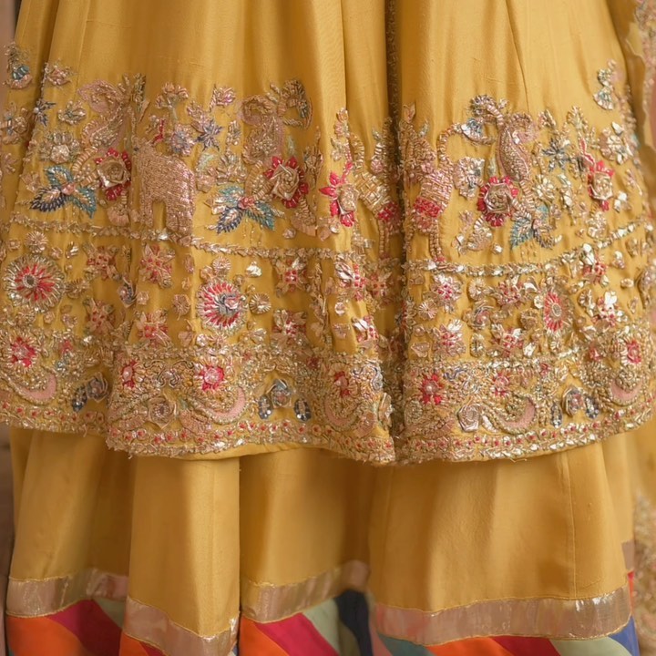 Yellow Bridal Lehenga with Open Frock