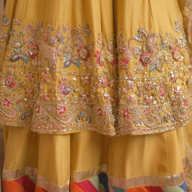 Yellow Bridal Lehenga with Open Frock
