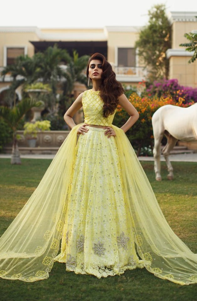 Elegant Yellow Pakistani Bridal Lehenga Choli for Mehndi