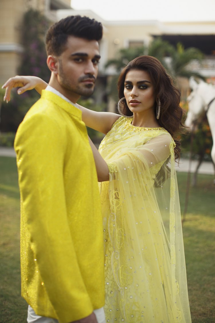 Elegant Yellow Pakistani Bridal Lehenga Choli for Mehndi