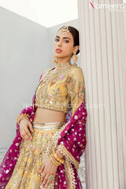 Yellow Lehenga with Pink Dupatta