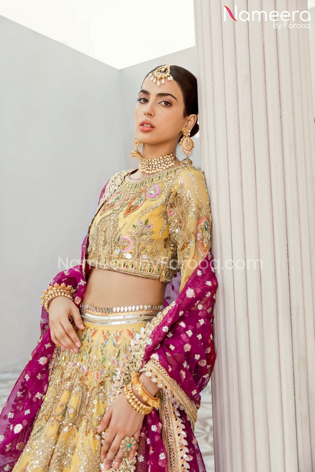 Yellow Lehenga with Pink Dupatta