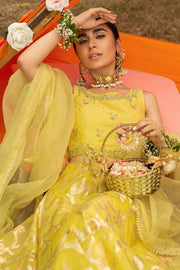 Yellow Lehnga for Mehndi with Organza Dupatta