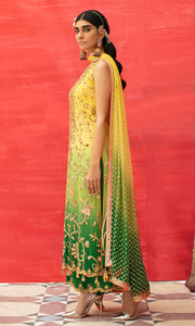 Yellow Long Kameez and Capri Pakistani Mehndi Dress