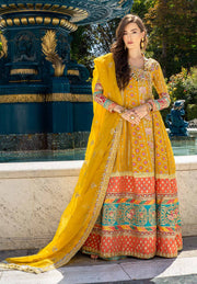 Yellow Mehndi Dress in Traditional Pishwas Frock Style