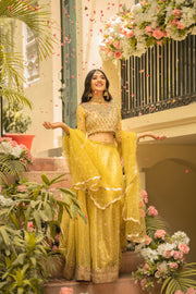 Yellow Pakistani Bridal Dress in Lehenga Choli Style