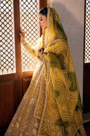 Yellow Pakistani Bridal Dress in Pishwas Frock Dupatta Style