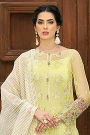 Yellow Pakistani Party Dress in Embroidered Kameez Trouser and Dupatta Style in Premium Chiffon