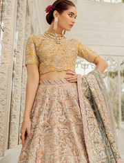 Designer Yellow Peach Lehenga Choli Indian Bridal Wear 2022