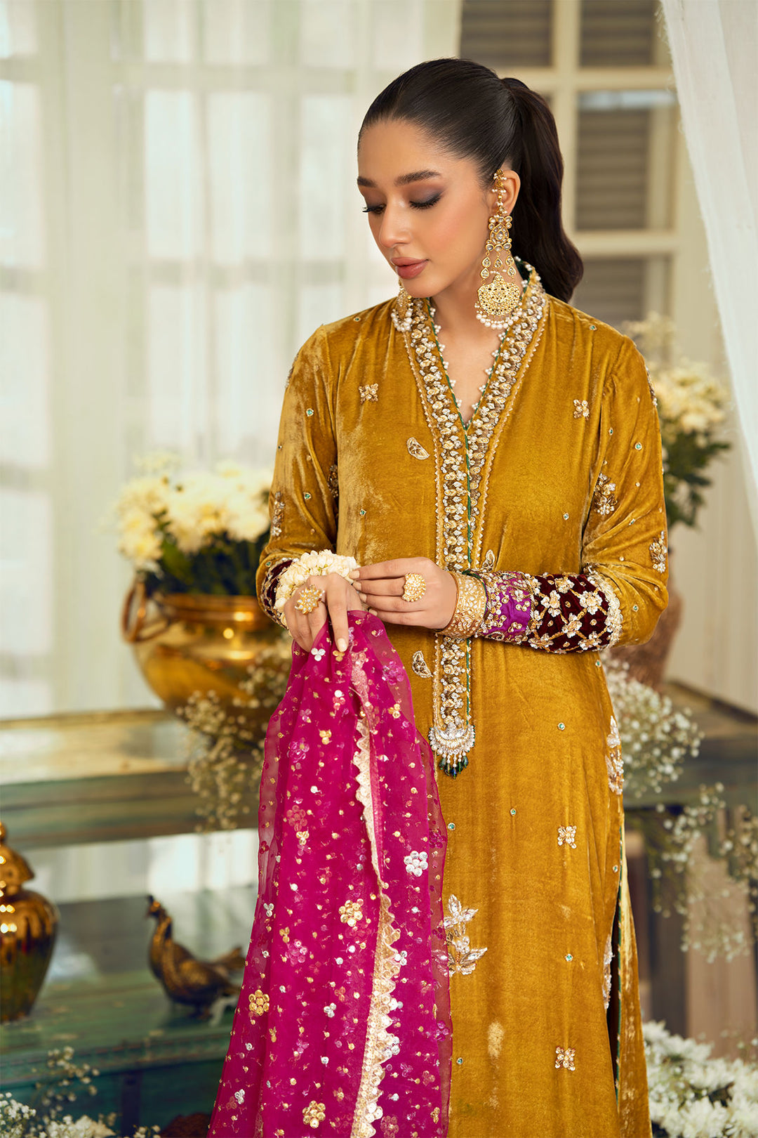 Yellow Velvet Salwar Kameez Pakistani 