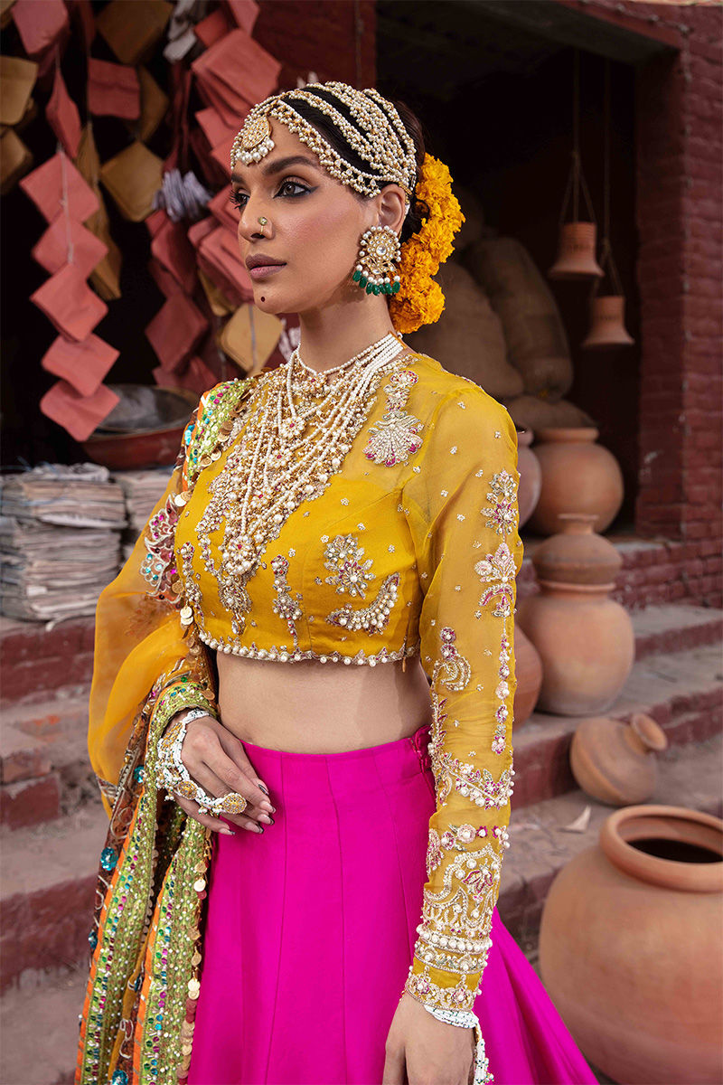 Yellow, Pink Gharara Choli