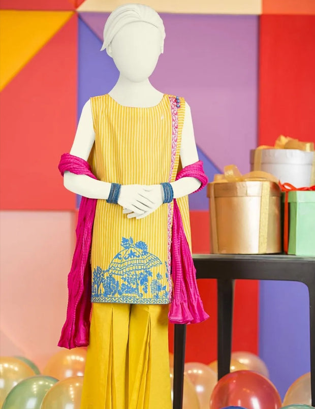 Yellow coloured Pakistani child Eid dress