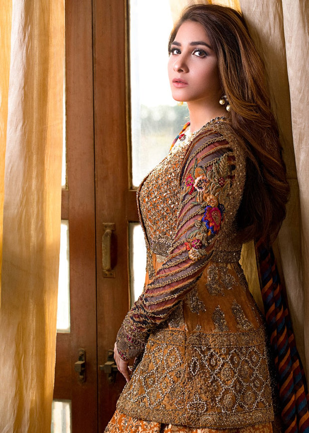 Beautiful designer yellow mehndi lehnga dress with multi work # B3335
