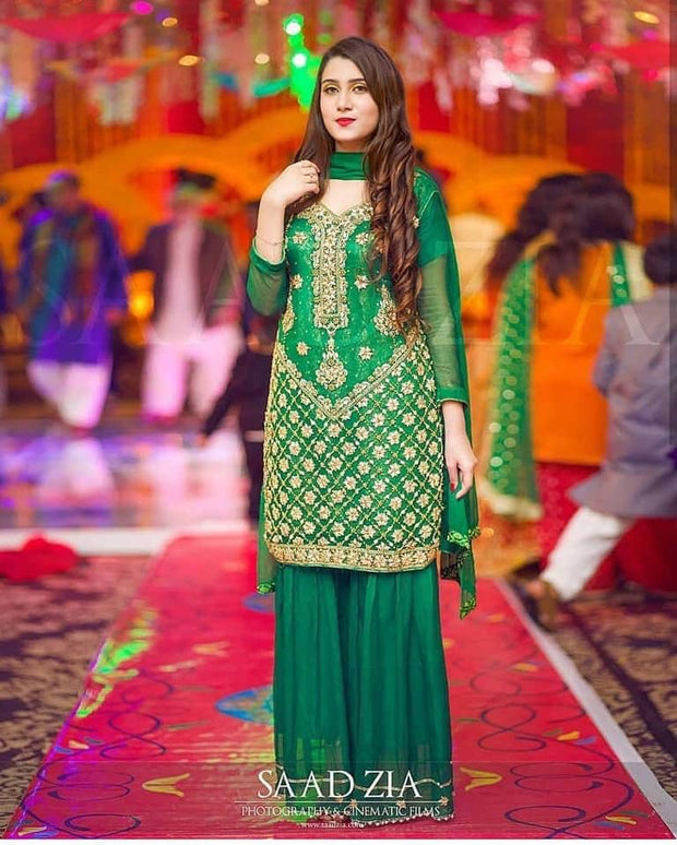 Beautiful green Pakistani wedding party wear